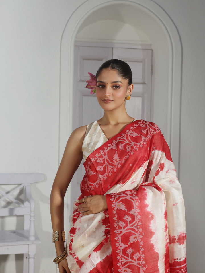 Rose Arcade Tussar Silk Shibori Jamdani Saree