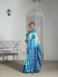 Blue Sapphire Tussar Silk Shibori Jamdani Saree