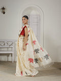 Lotus Arcade White Tussar Silk Jamdani Saree