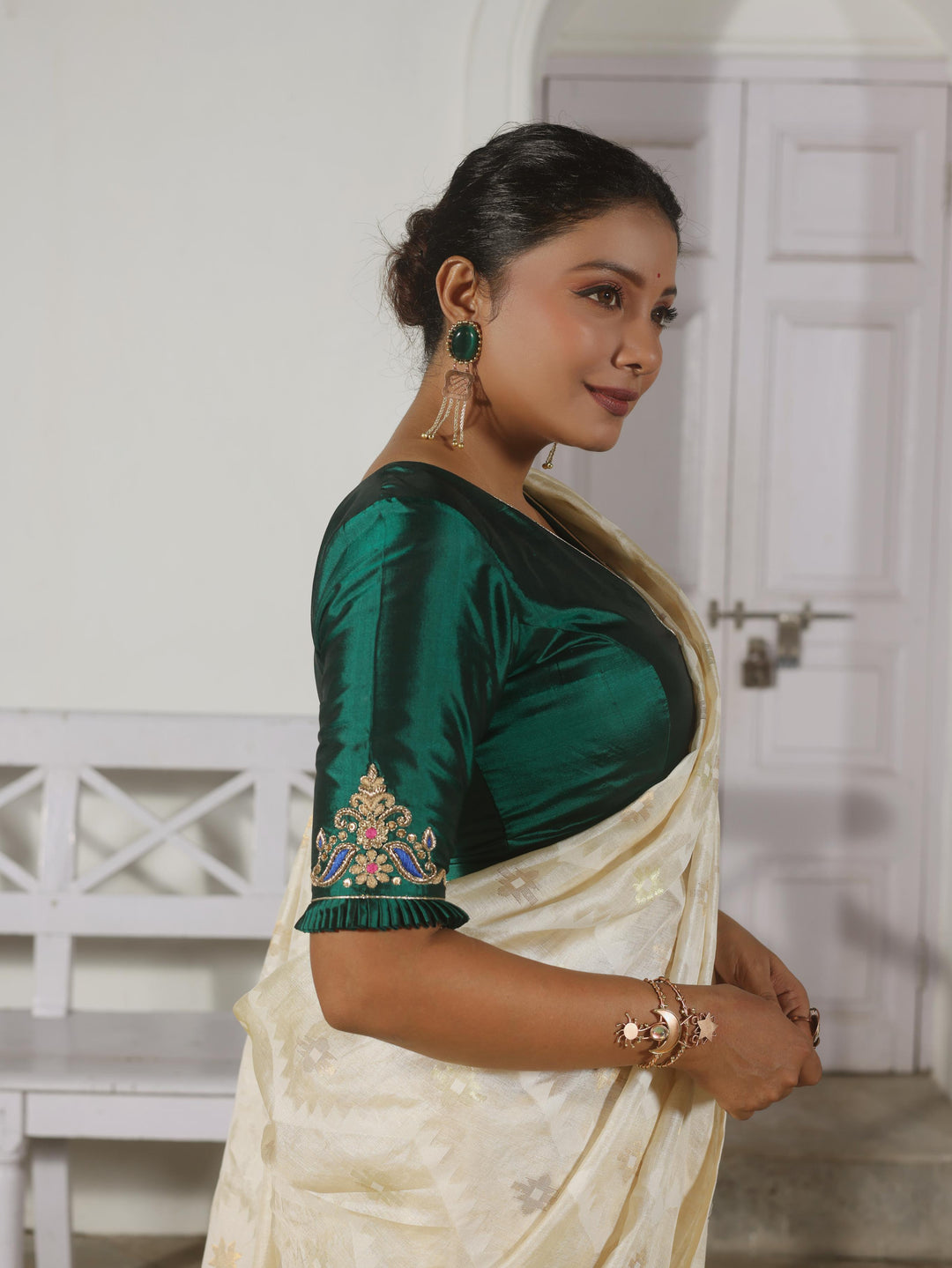 Heritage Emerald Baluchari Kalka Green Silk Blouse