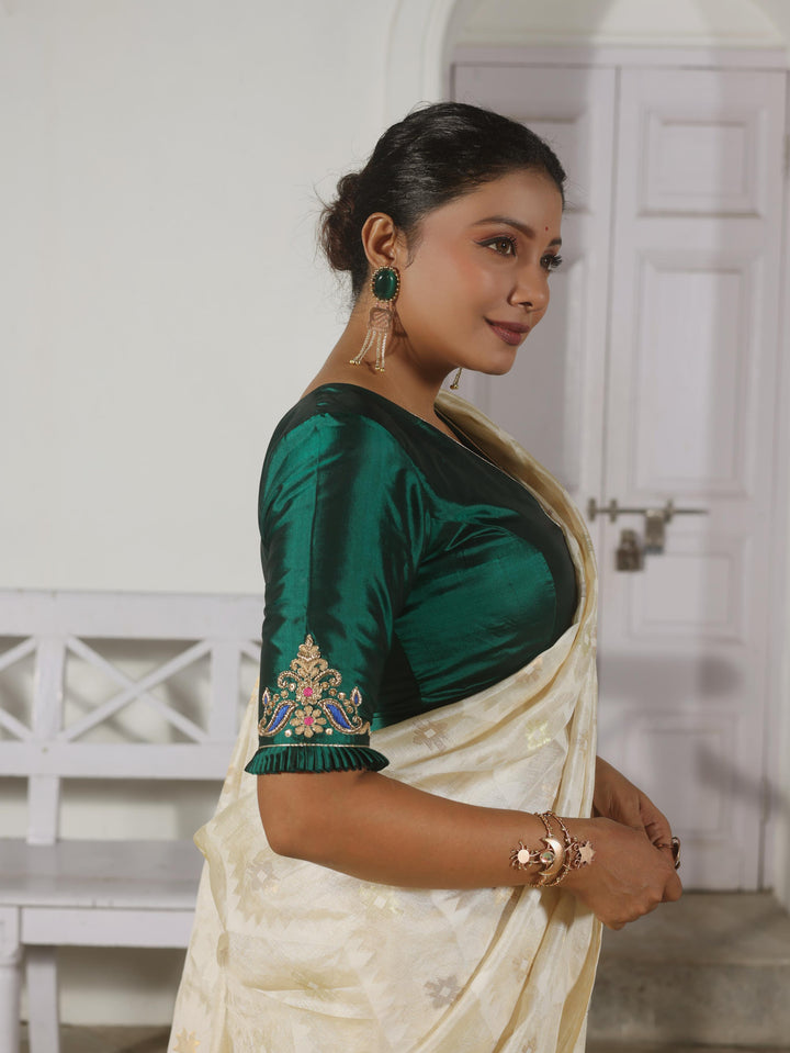 Heritage Emerald Baluchari Kalka Green Silk Blouse