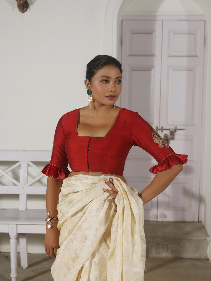 The Ruby Kanbala Jhumko Hand Embroidered Blouse