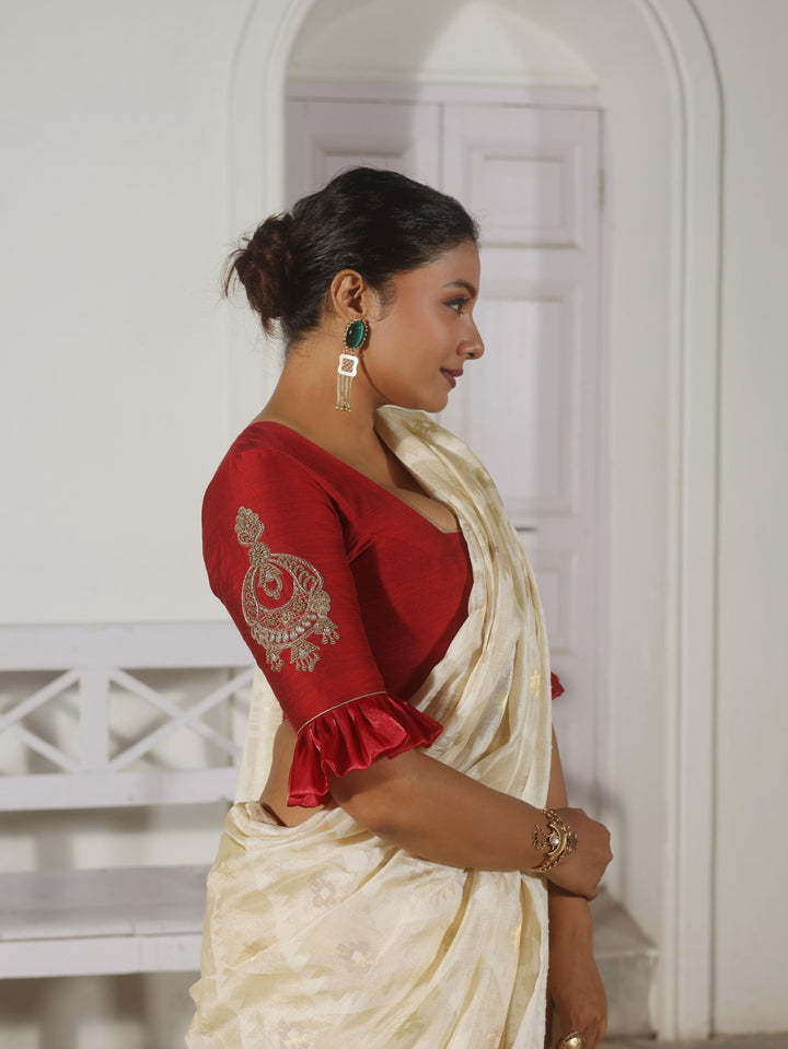 The Ruby Kanbala Jhumko Hand Embroidered Blouse