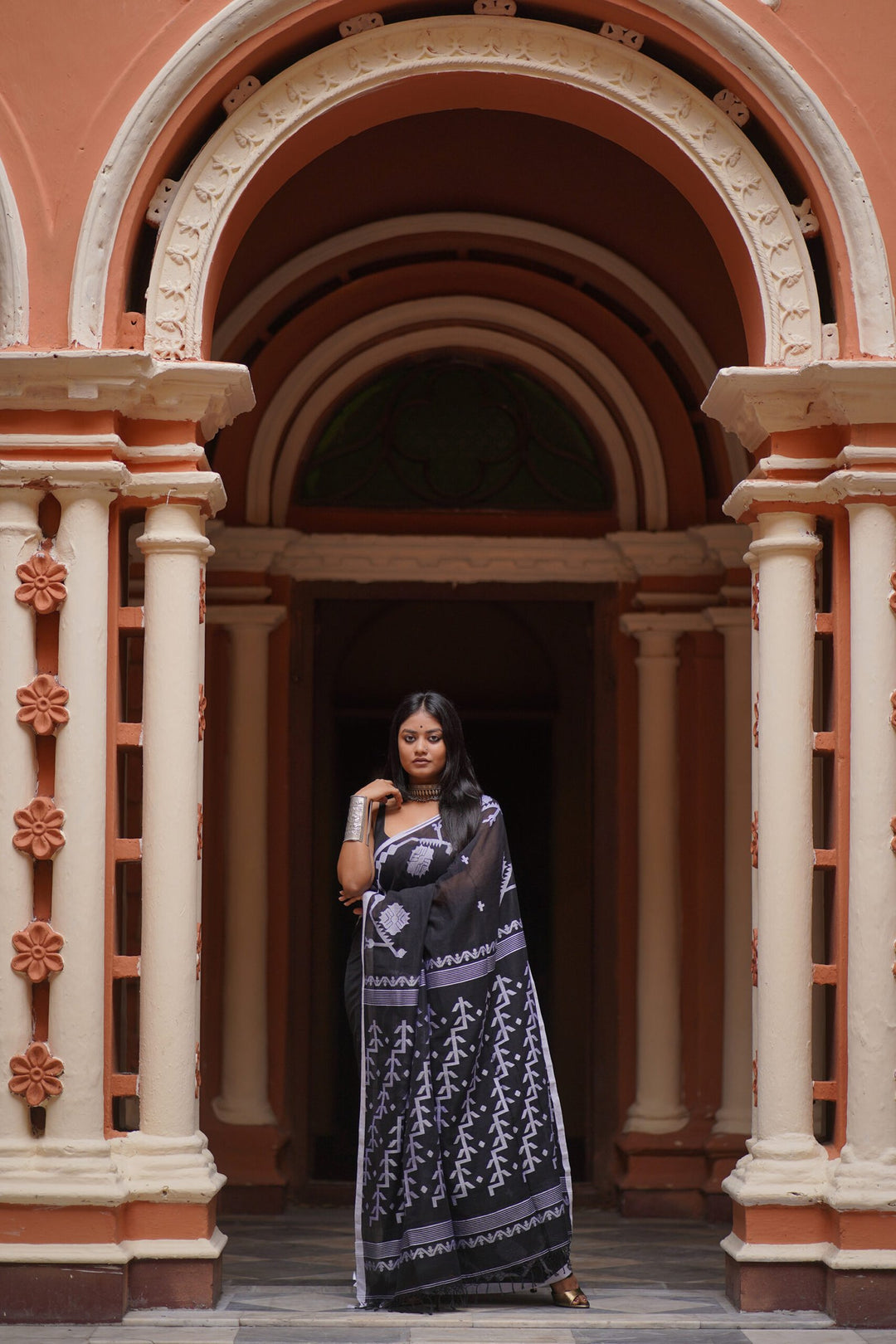 Midnight Blossom Jamdani Saree