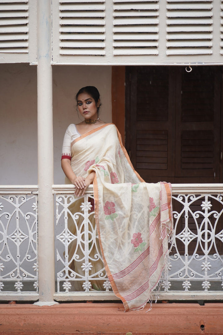 Guldasta – Kusumika Linen Jamdani Saree