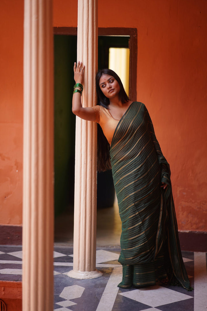 Panna Rekha Jamdani Saree