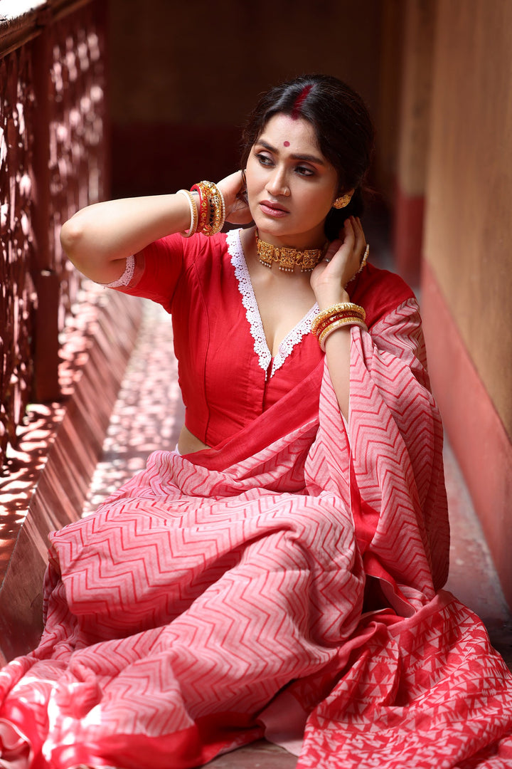 Gahana Laal Cotton Jamdani Blouse