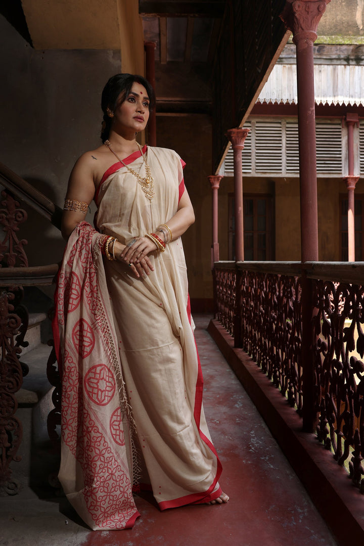Ashalata Lal Par Jamdani Saree