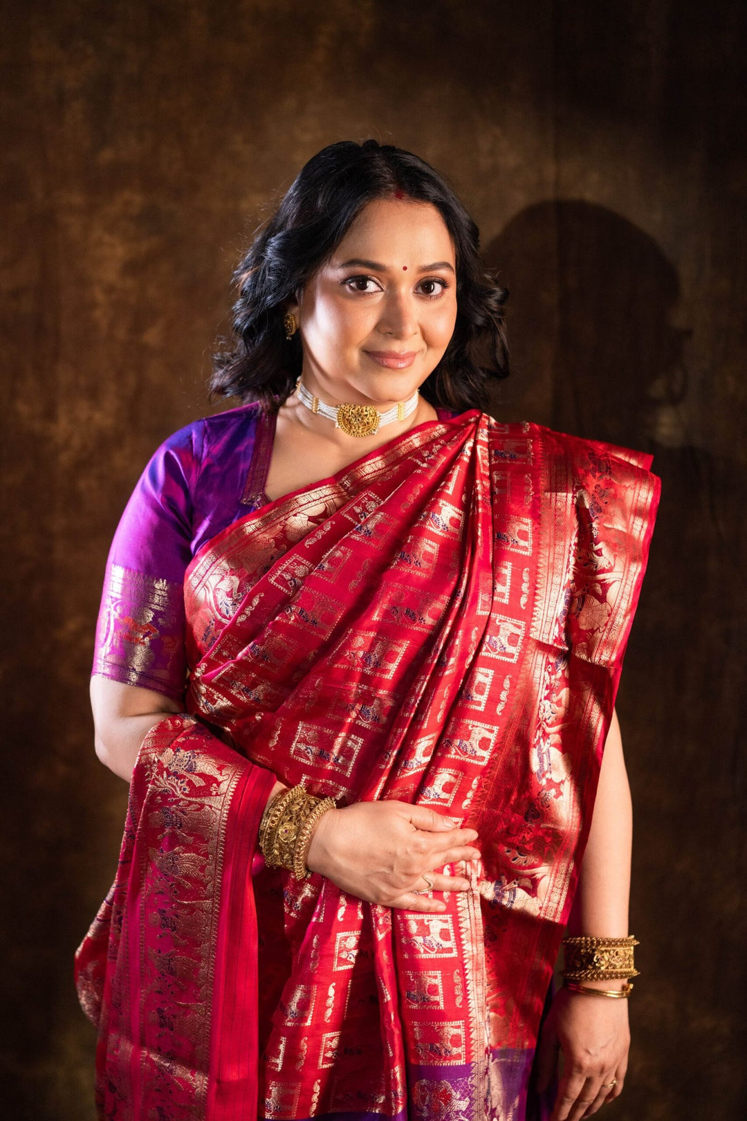 Maharani Swarna Katha - Dual-Tone Purple &amp; Royal Pink Swarnachuri Silk Saree