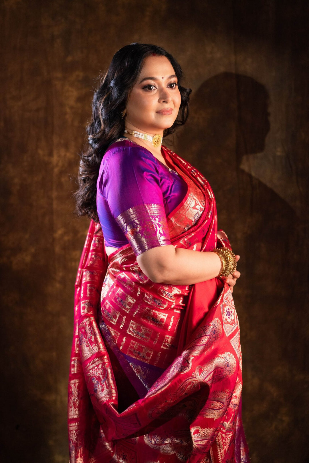 Maharani Swarna Katha - Dual-Tone Purple &amp; Royal Pink Swarnachuri Silk Saree