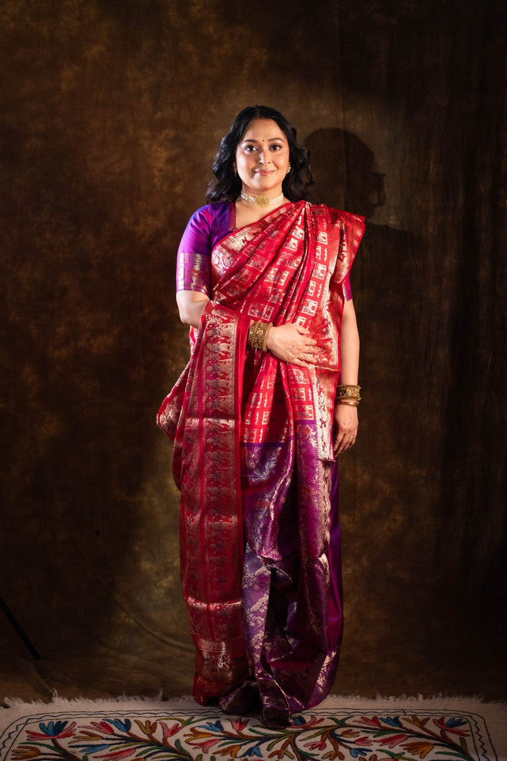 Maharani Swarna Katha - Dual-Tone Purple &amp; Royal Pink Swarnachuri Silk Saree