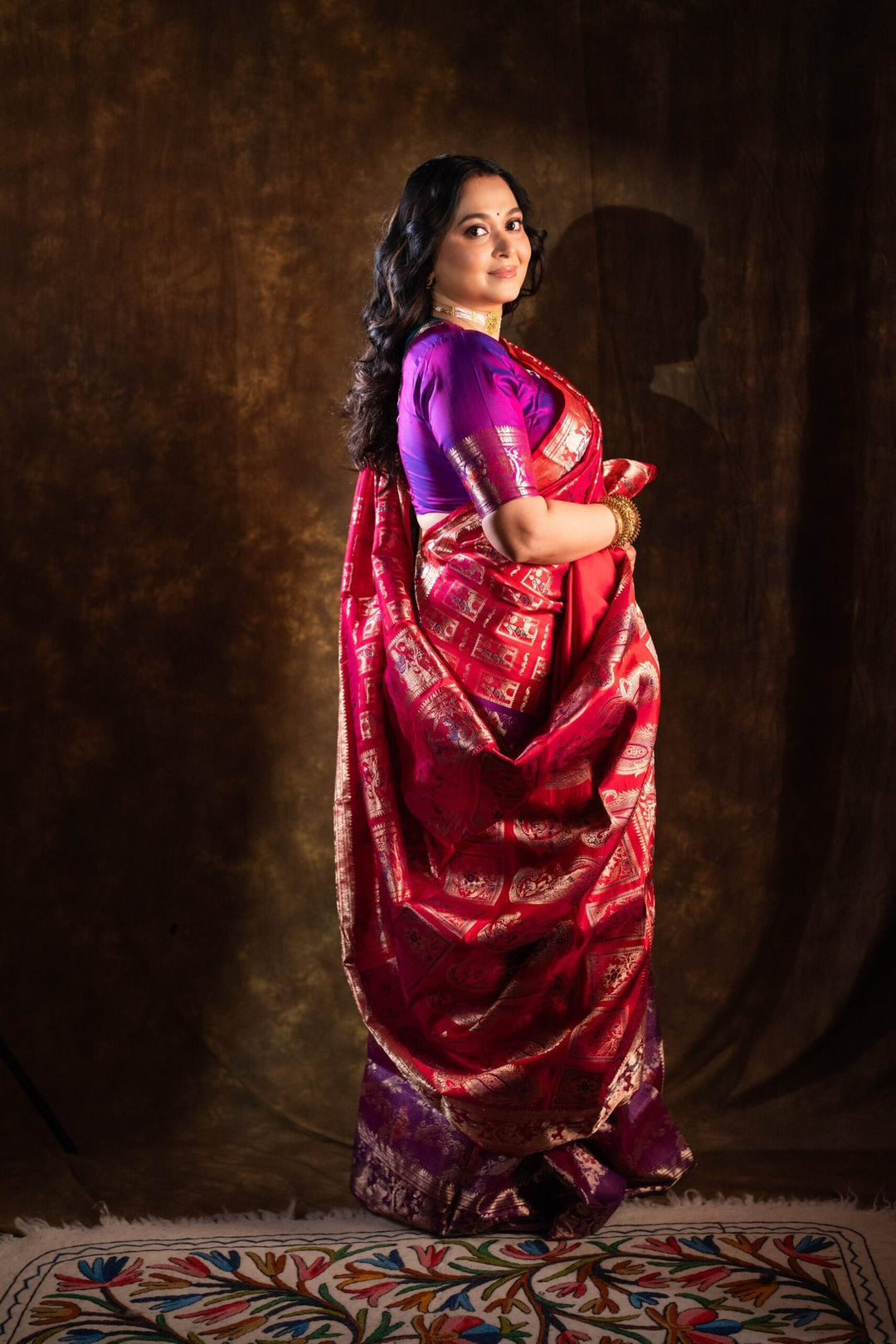 Maharani Swarna Katha - Dual-Tone Purple &amp; Royal Pink Swarnachuri Silk Saree
