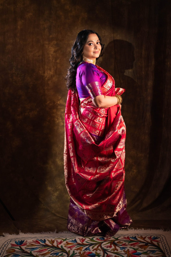 Maharani Swarna Katha - Dual-Tone Purple &amp; Royal Pink Swarnachuri Silk Saree