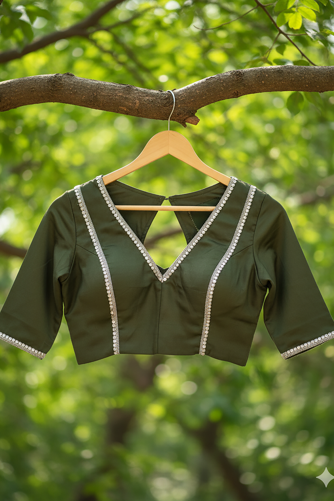 Olive Aura Zari Festive Cotton Blouse