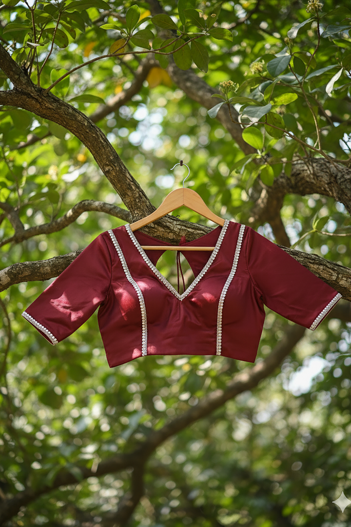 Wine Whisper Zari Festive Cotton Blouse