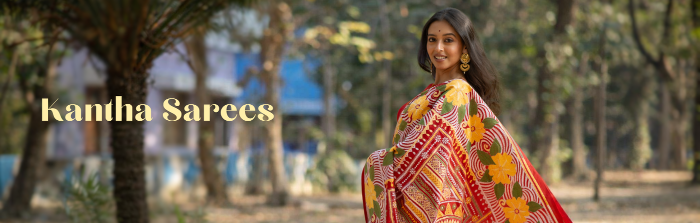 Shop Authentic Kantha Stitch Sarees Online