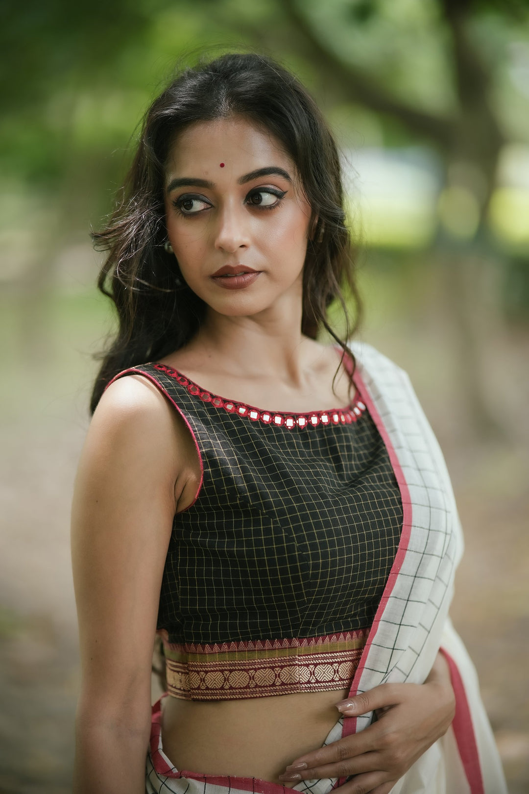 Kajol Bindi Checkmate Cotton Blouse
