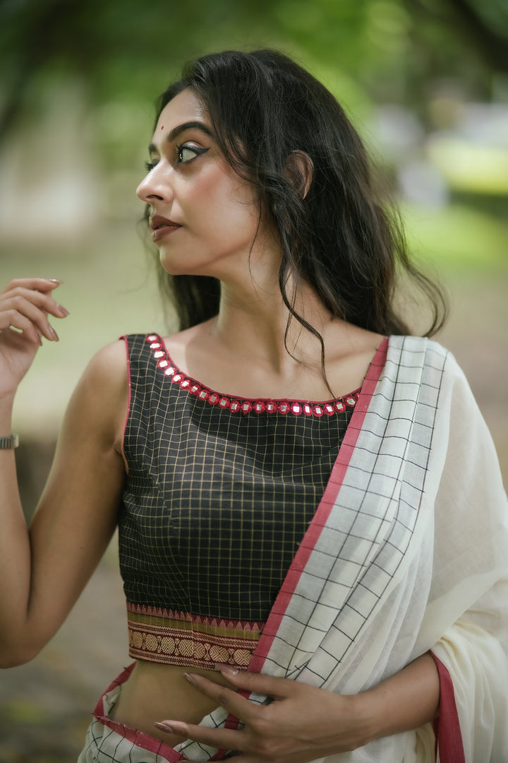 Kajol Bindi Checkmate Cotton Blouse