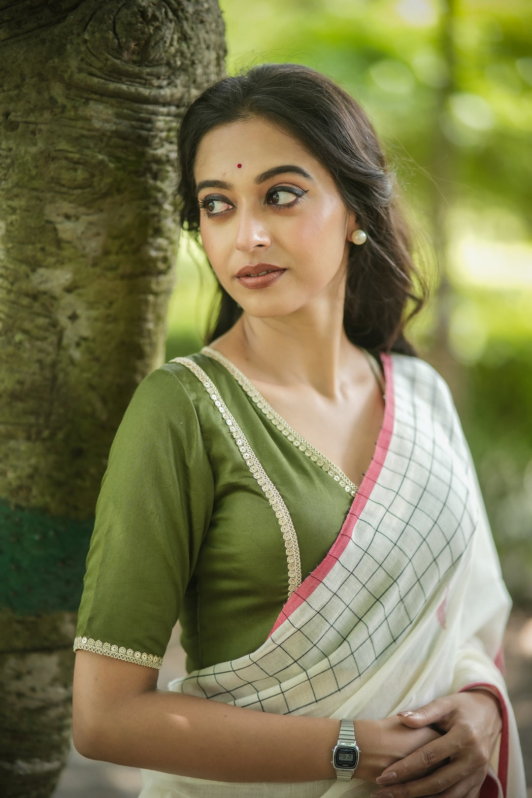 Olive Aura Zari Festive Cotton Blouse