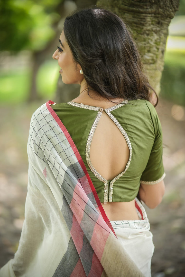 Olive Aura Zari Festive Cotton Blouse