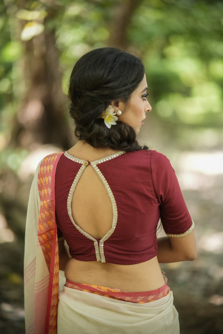 Wine Whisper Zari Festive Cotton Blouse
