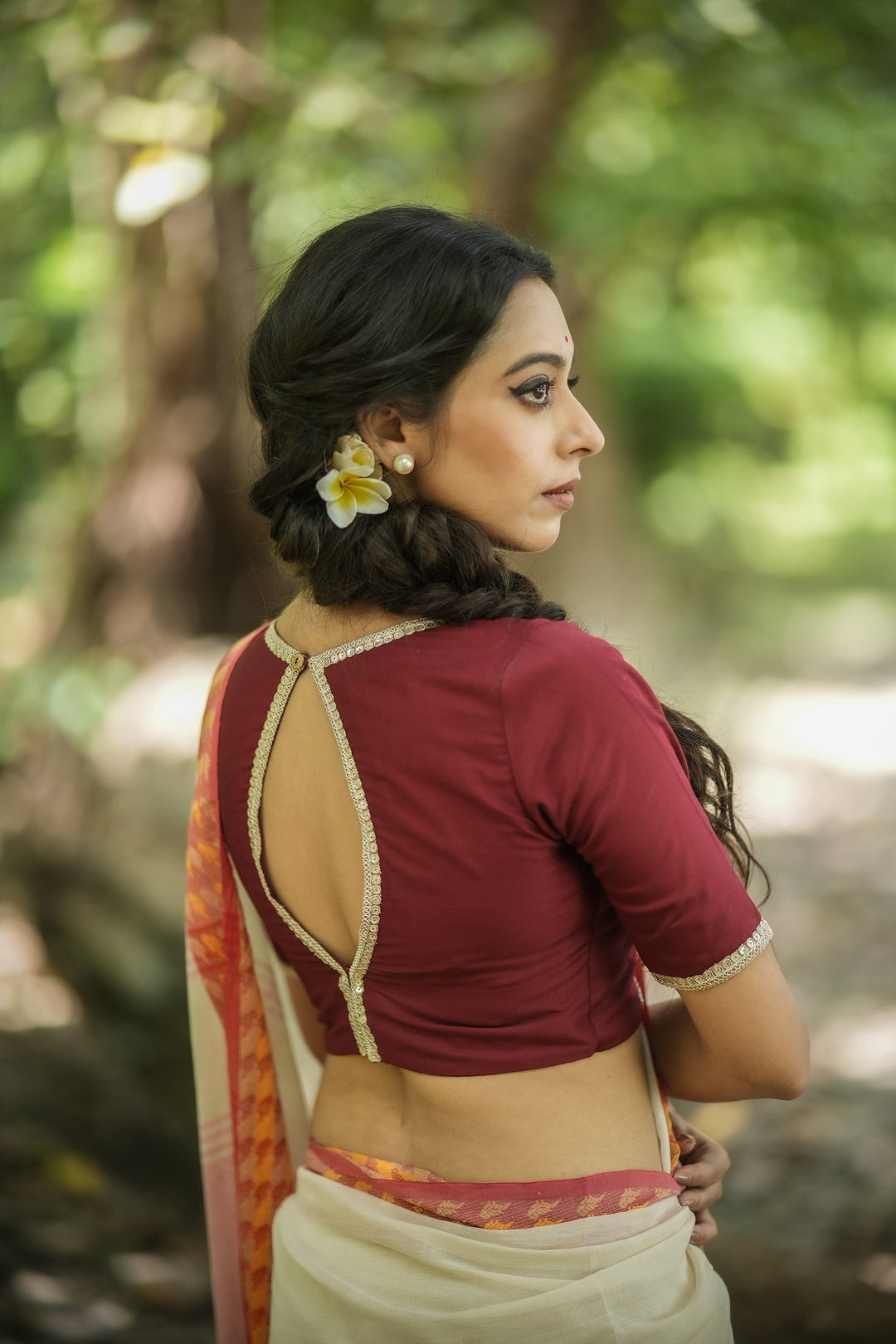 Wine Whisper Zari Festive Cotton Blouse