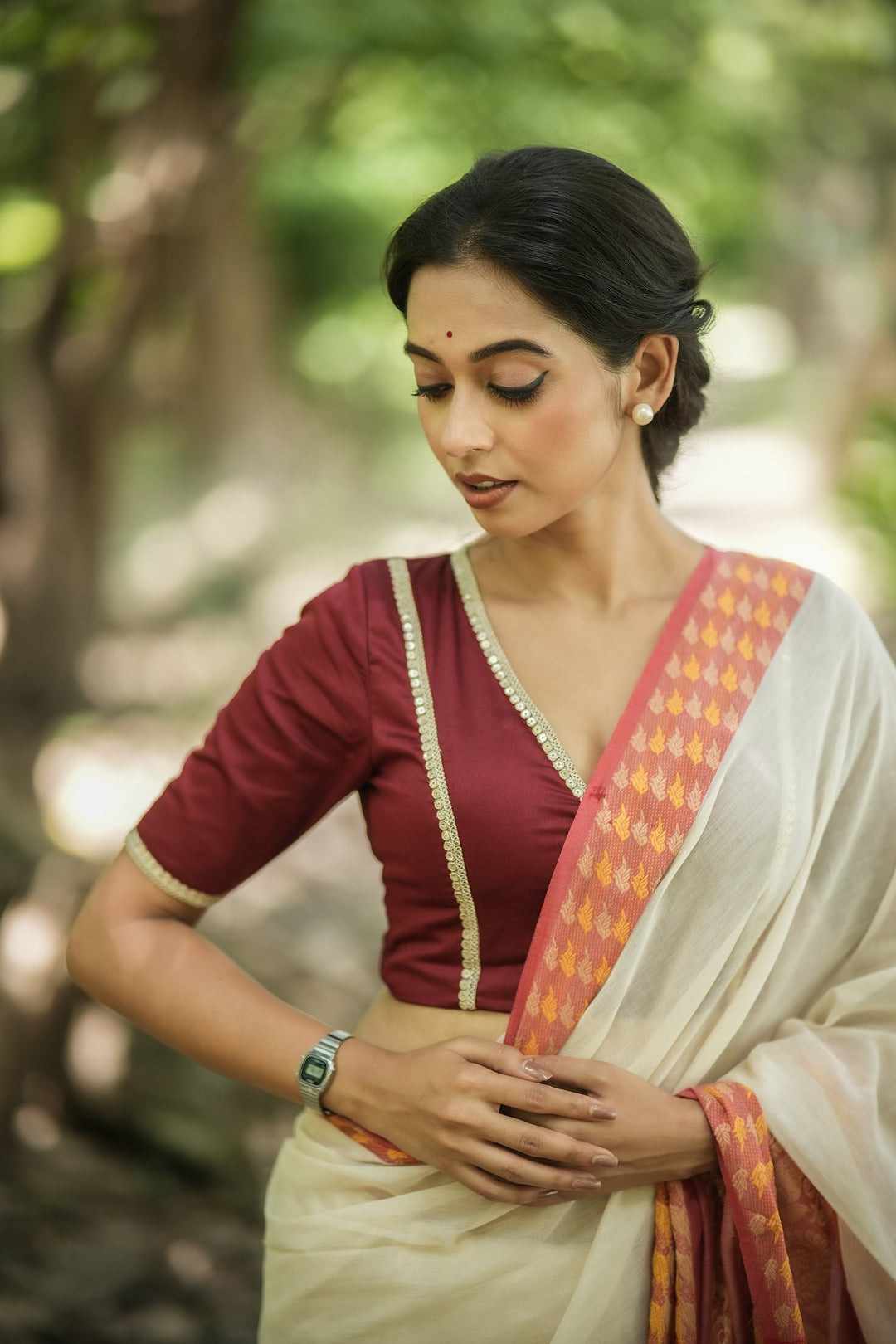 Wine Whisper Zari Festive Cotton Blouse