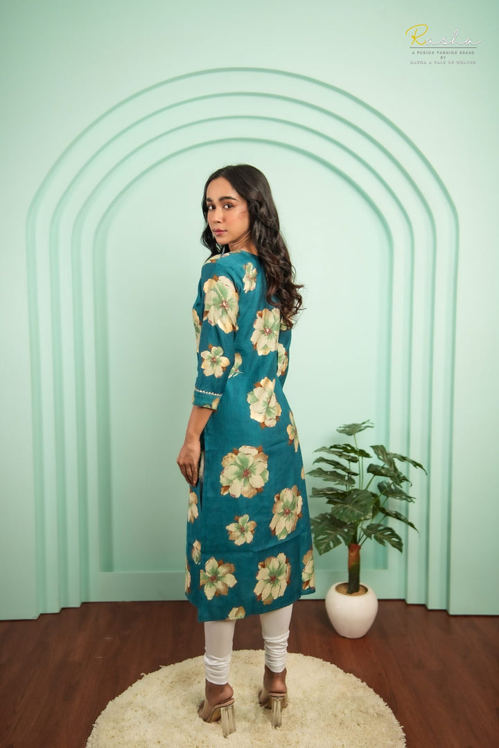 Azure Blossom - Blue Kurta For Women