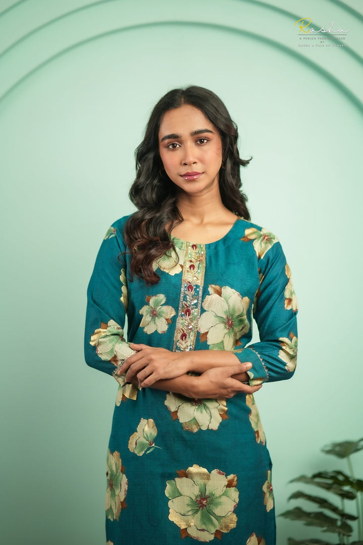 Azure Blossom - Blue Kurta For Women