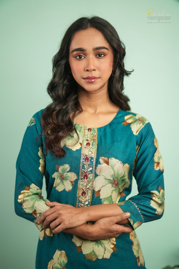 Azure Blossom - Blue Kurta For Women