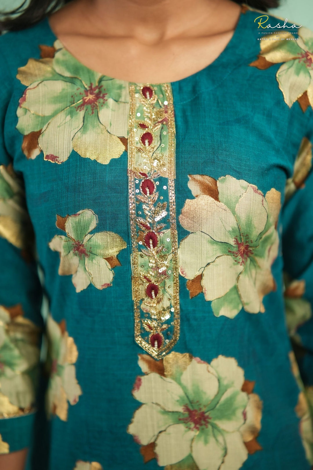 Azure Blossom - Blue Kurta For Women