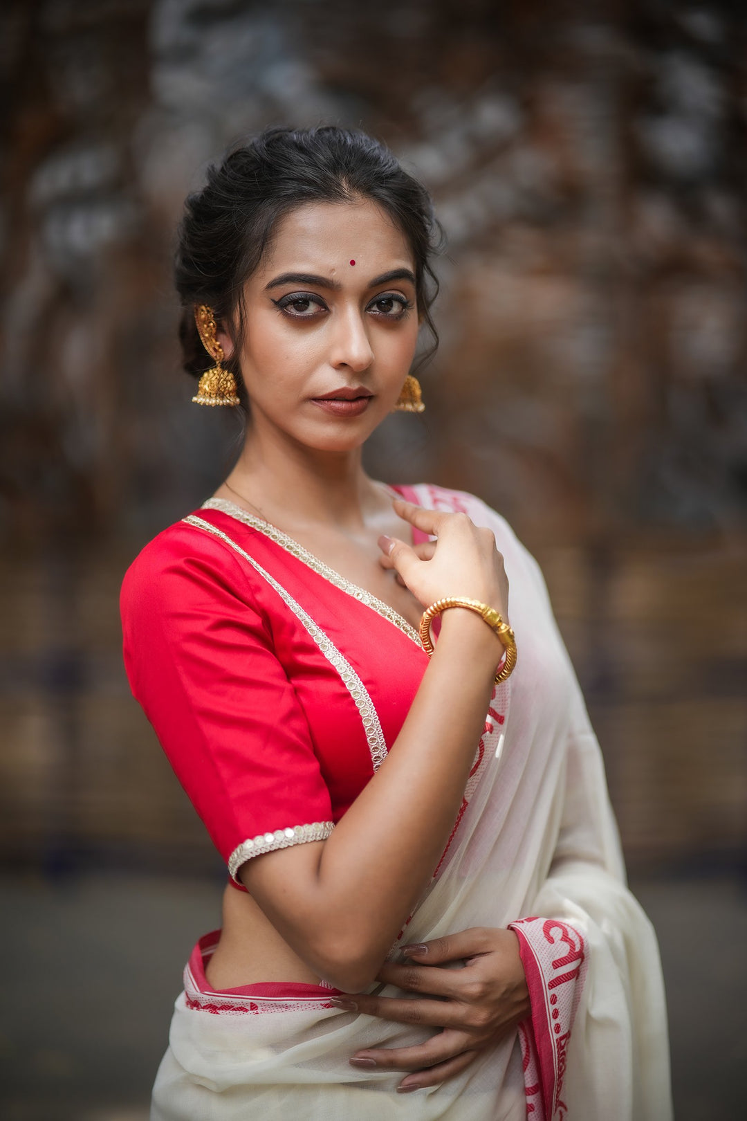 Cherry Crush Zari Festive Cotton Blouse