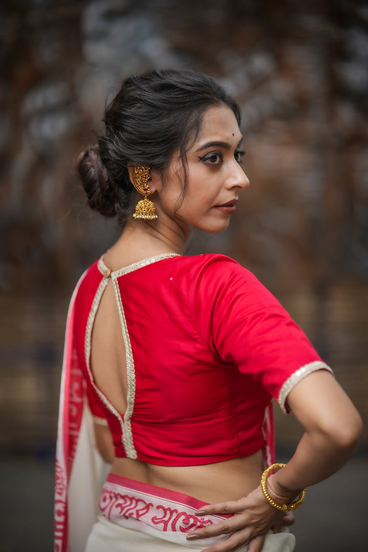 Cherry Crush Zari Festive Cotton Blouse