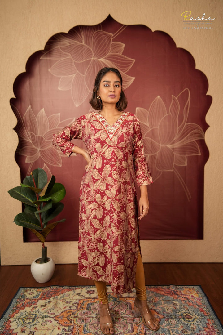 Garnet Garden Maroon Kurta For Women