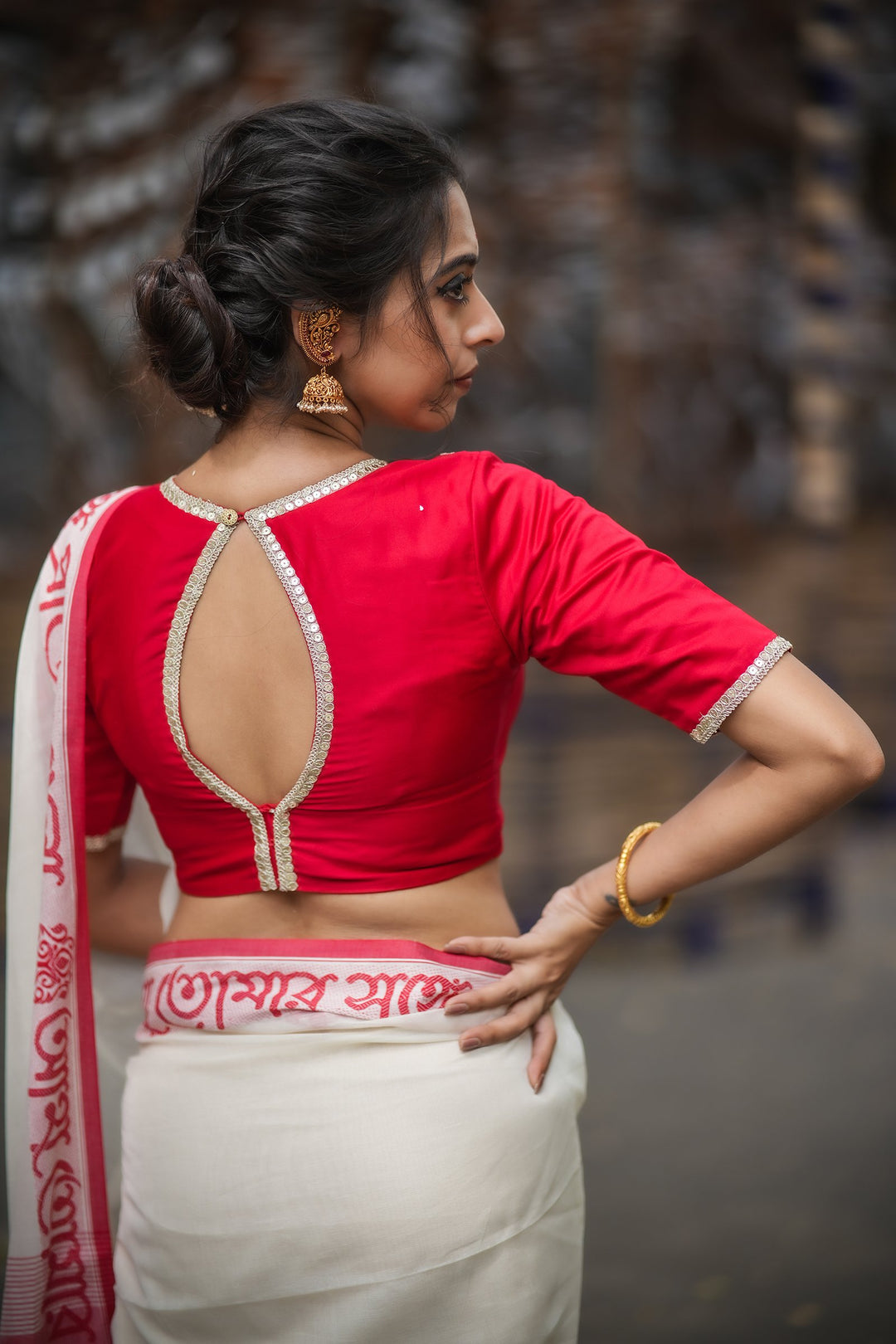 Cherry Crush Zari Festive Cotton Blouse
