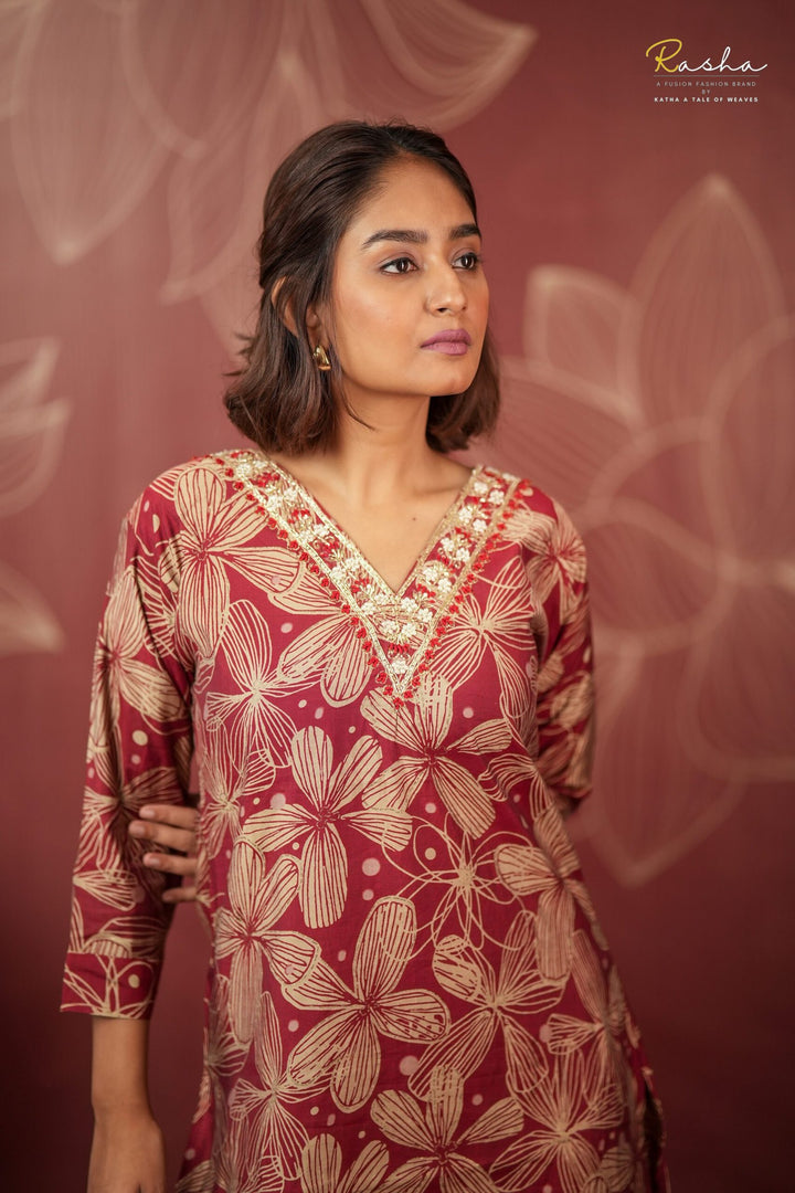 Garnet Garden Maroon Kurta For Women