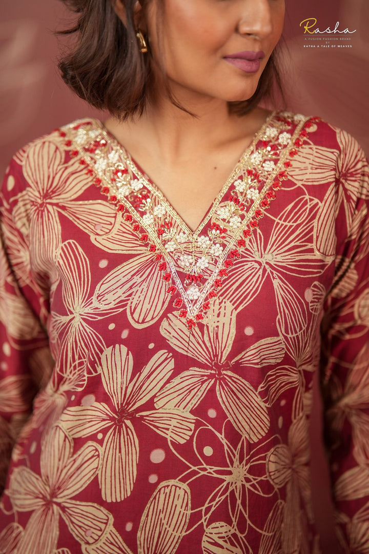 Garnet Garden Maroon Kurta For Women