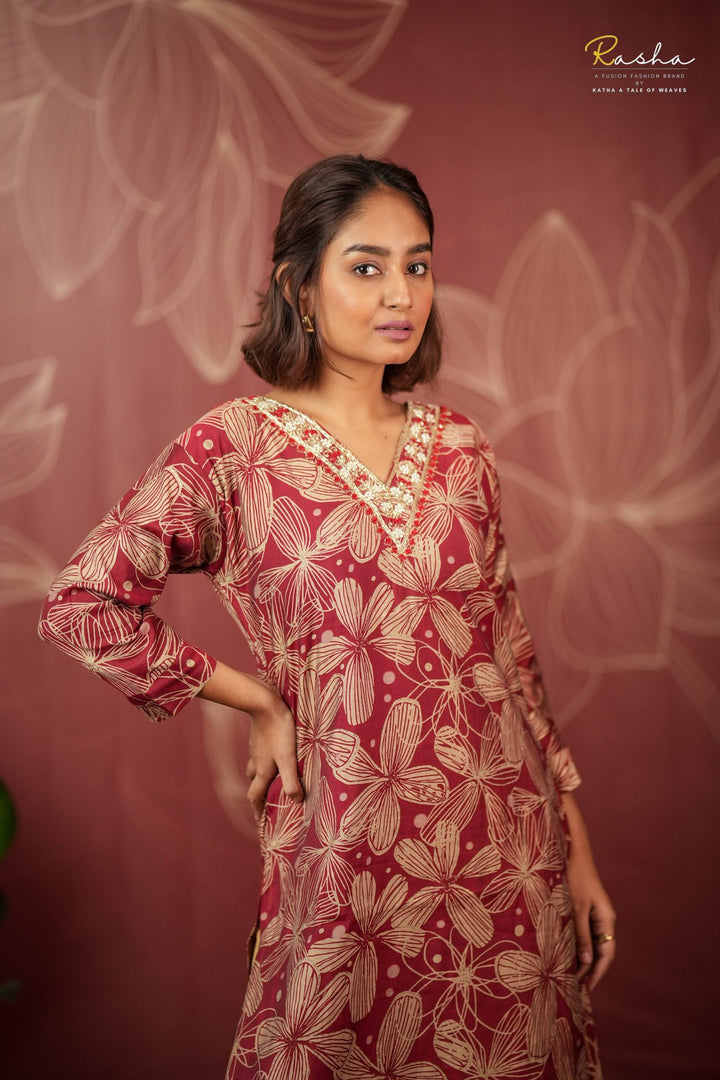 Garnet Garden Maroon Kurta For Women