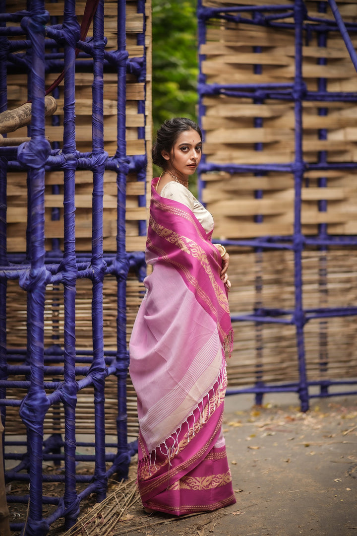 Golapi Padma Mahapaar Cotton Handloom Jamdani Saree