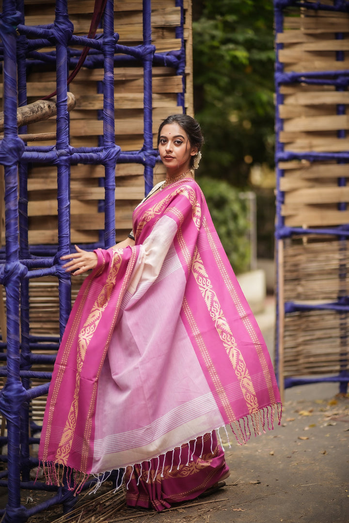 Golapi Padma Mahapaar Cotton Handloom Jamdani Saree