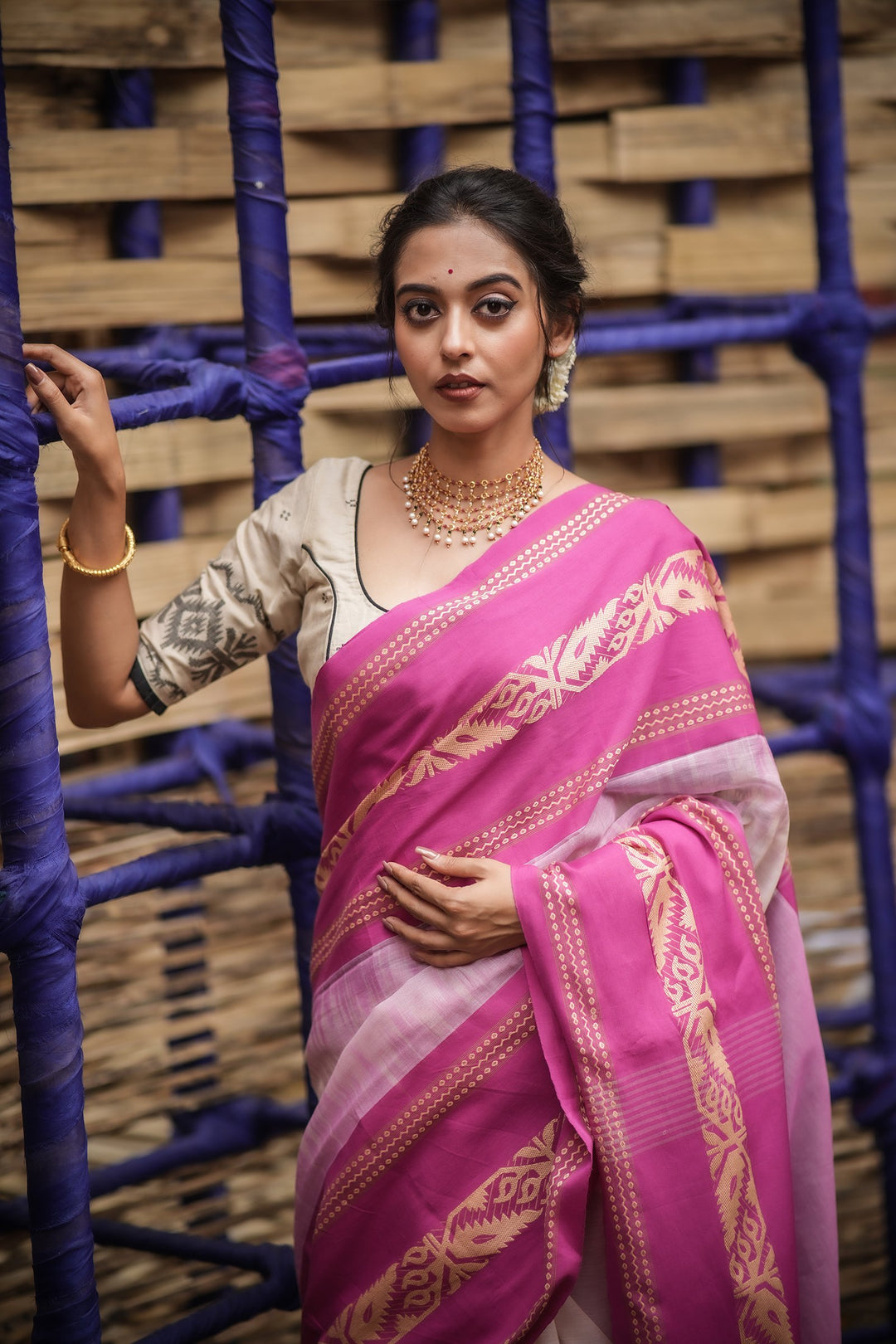 Golapi Padma Mahapaar Cotton Handloom Jamdani Saree