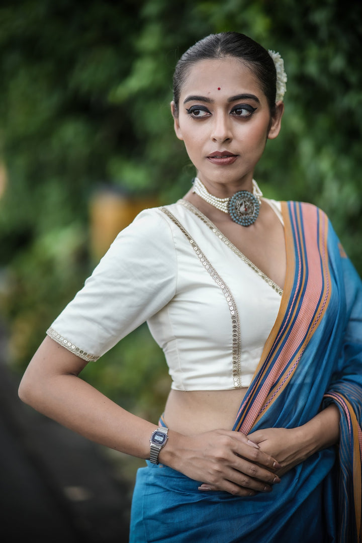 Pearl Haze Zari Festive Cotton Blouse