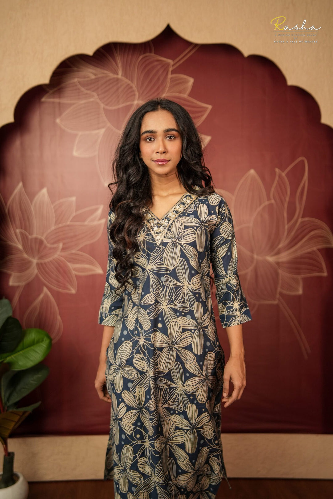 Navy Floral Grace Kurta For Women