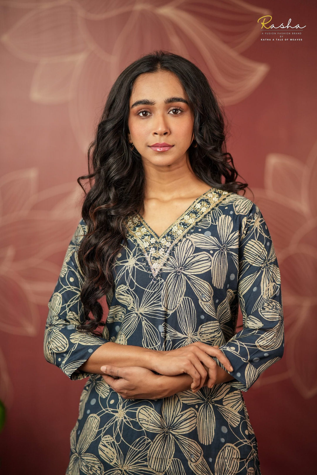 Navy Floral Grace Kurta For Women