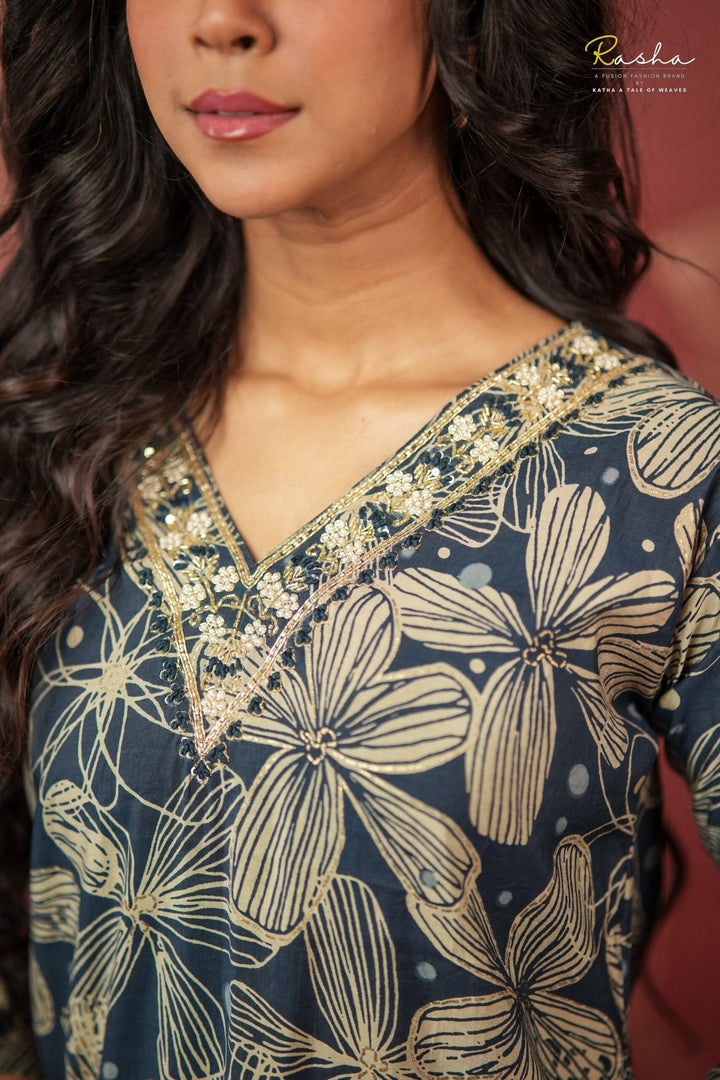 Navy Floral Grace Kurta For Women