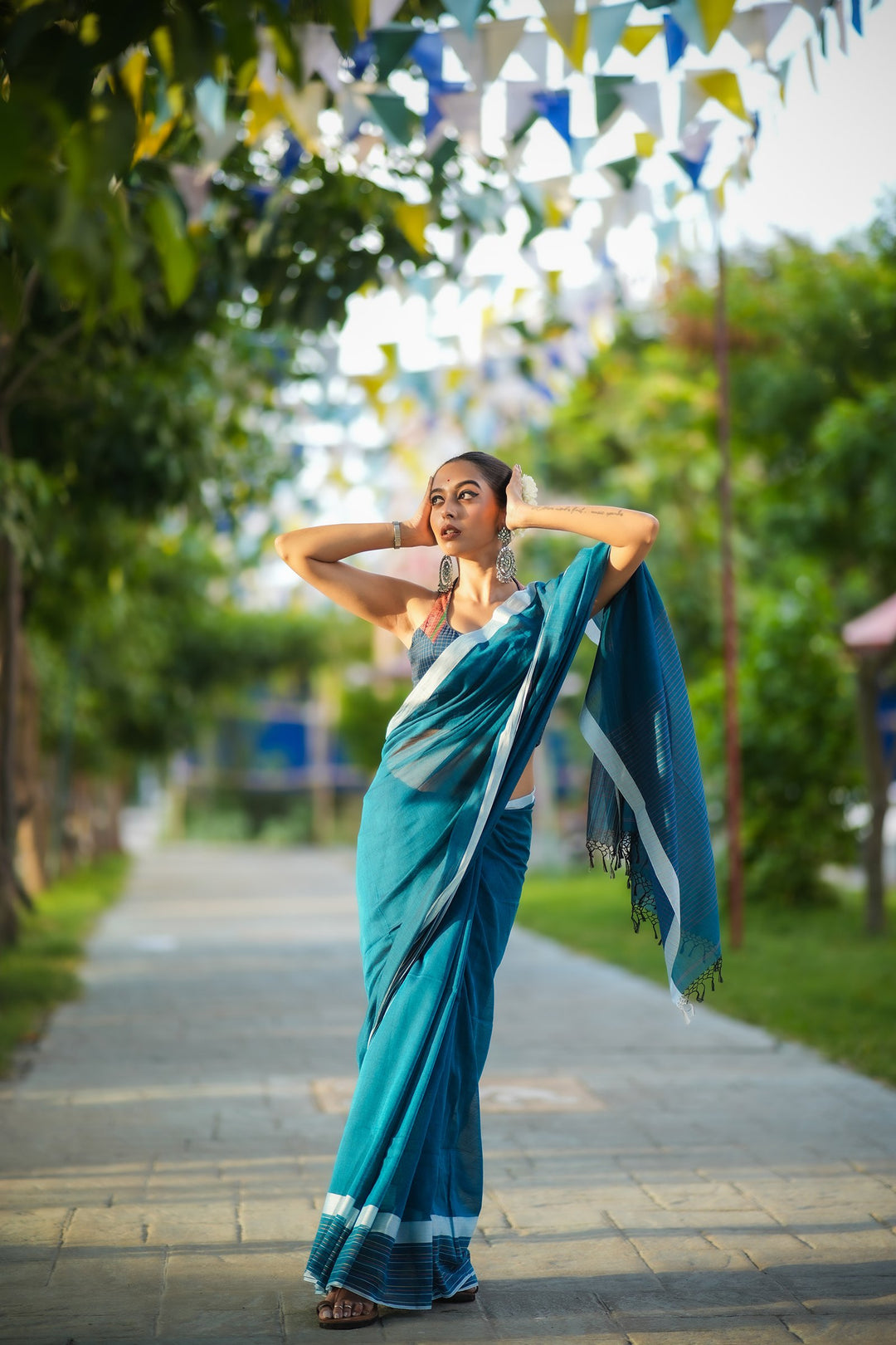Peacock Pop Cotton Handloom Saree