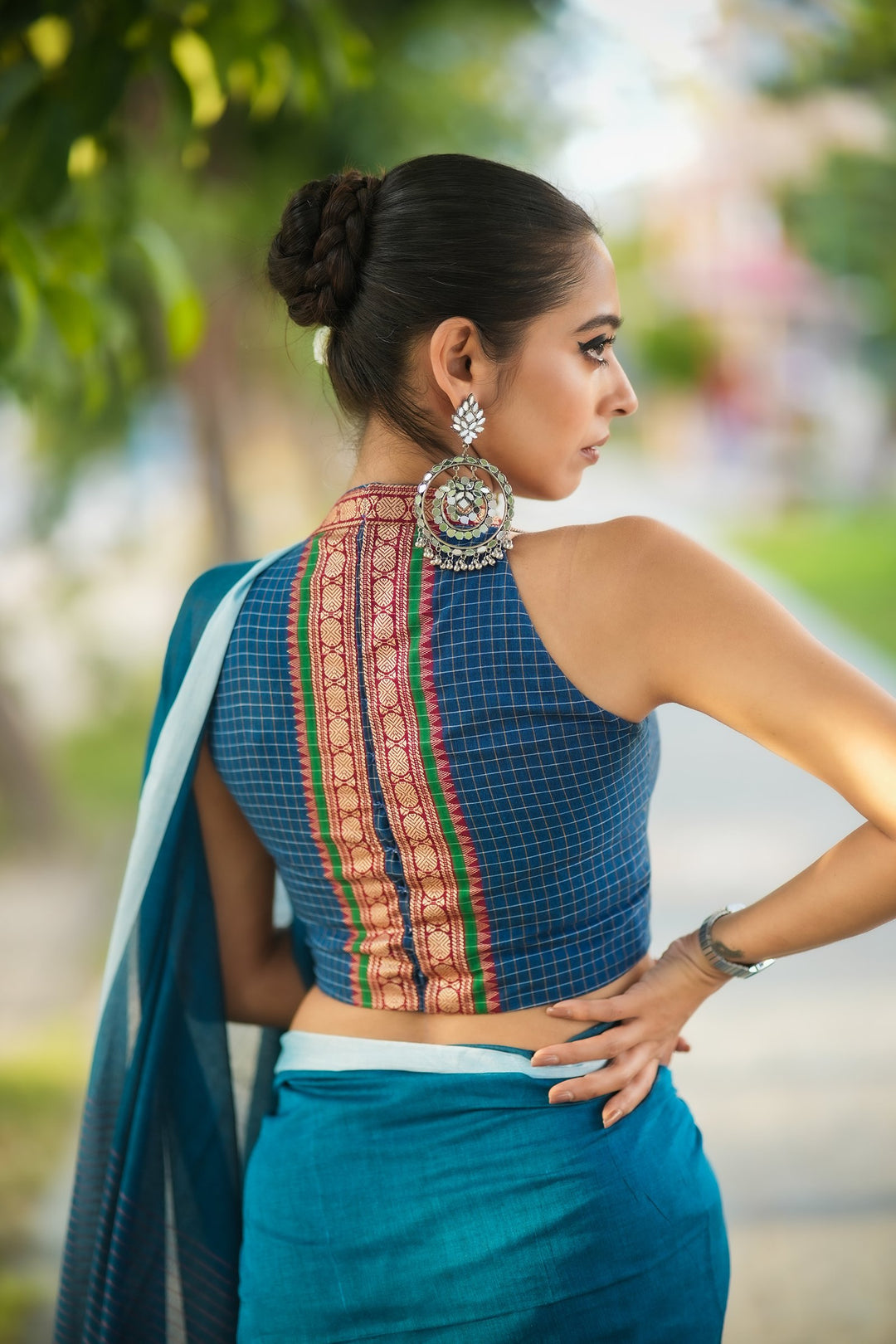 SweetHeart Blue Pop Halter Neck Cotton Blouse