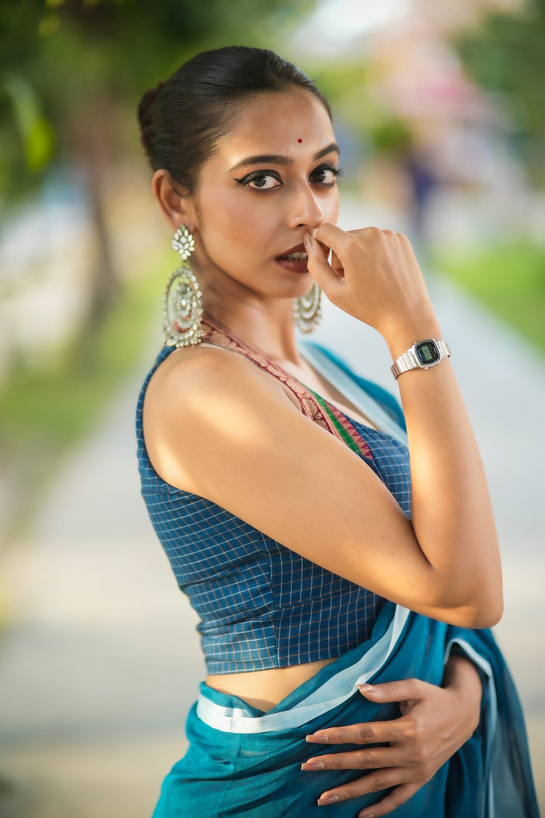 SweetHeart Blue Pop Halter Neck Cotton Blouse