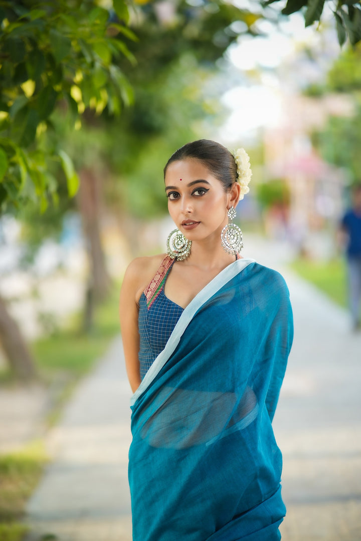 Peacock Pop Cotton Handloom Saree
