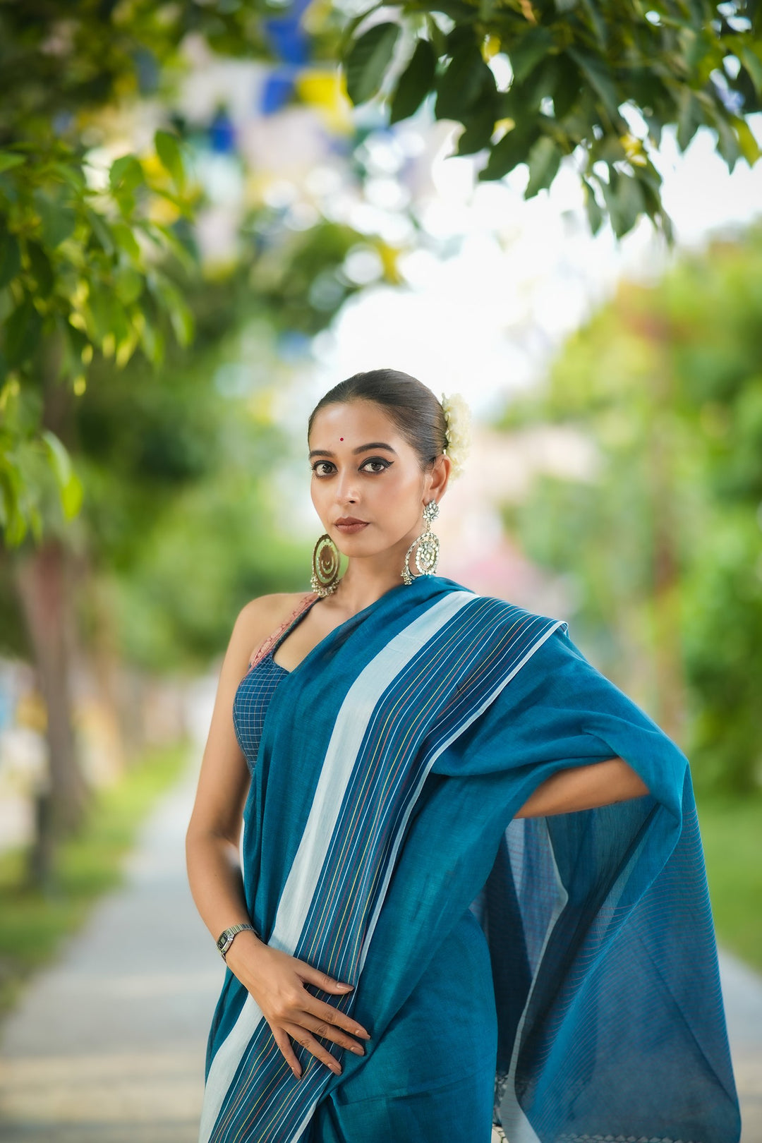 Peacock Pop Cotton Handloom Saree
